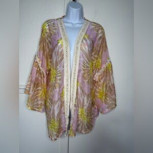 Steve Madden Sheer Floral Kimono in Pink, Yellow & Tan Hues size S new with tag